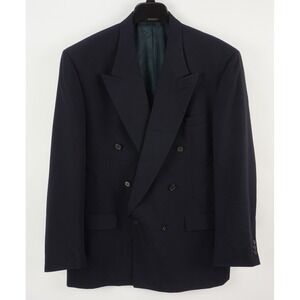 Vintage Givenchy Double Breasted Six-Button Jacket Mens 43L Navy Blue Woven Wool